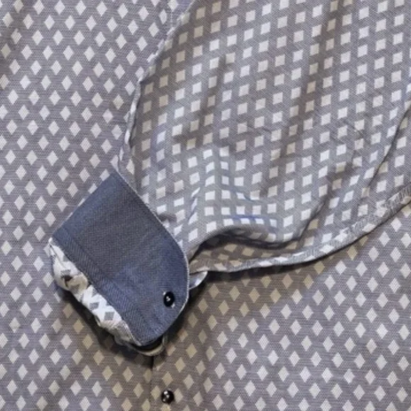 Visconti‎ Black Diamond-Print Flip-Cuff Blue Shirt Smart Casual Cabincore 3XLB - Picture 8 of 10